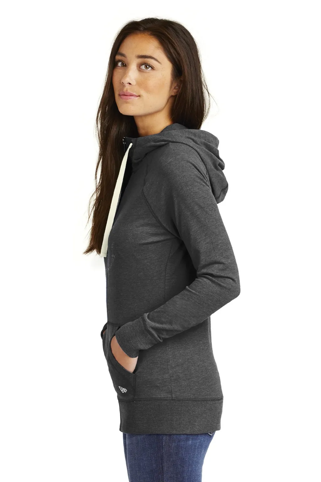 New Era Womens Sueded Full Zip Hooded Sweatshirt Hoodie w/ Pockets - Heather Black