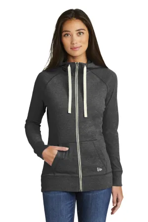 New Era Womens Sueded Full Zip Hooded Sweatshirt Hoodie w/ Pockets - Heather Black