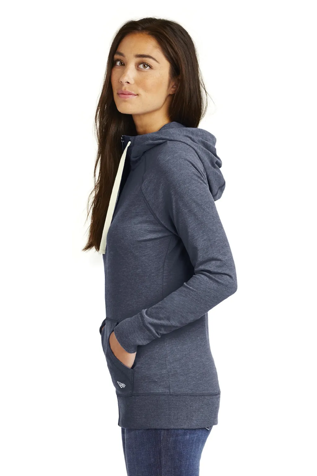 New Era Womens Sueded Full Zip Hooded Sweatshirt Hoodie w/ Pockets - Heather Navy Blue