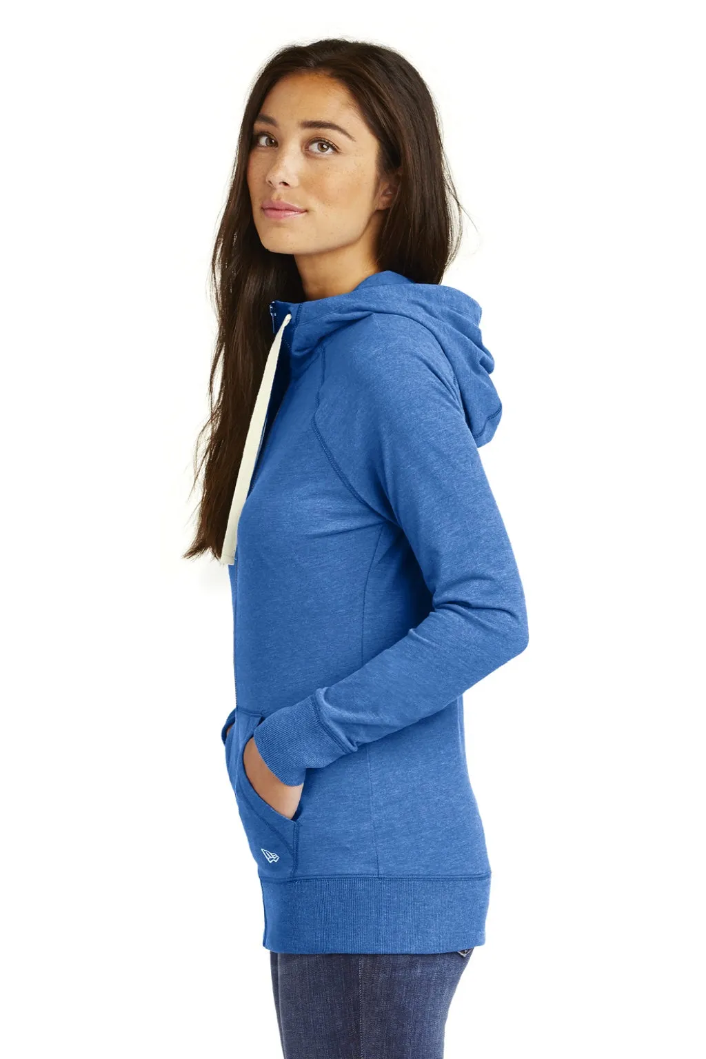 New Era Womens Sueded Full Zip Hooded Sweatshirt Hoodie w/ Pockets - Heather Royal Blue  Buy original Clothing New-Era