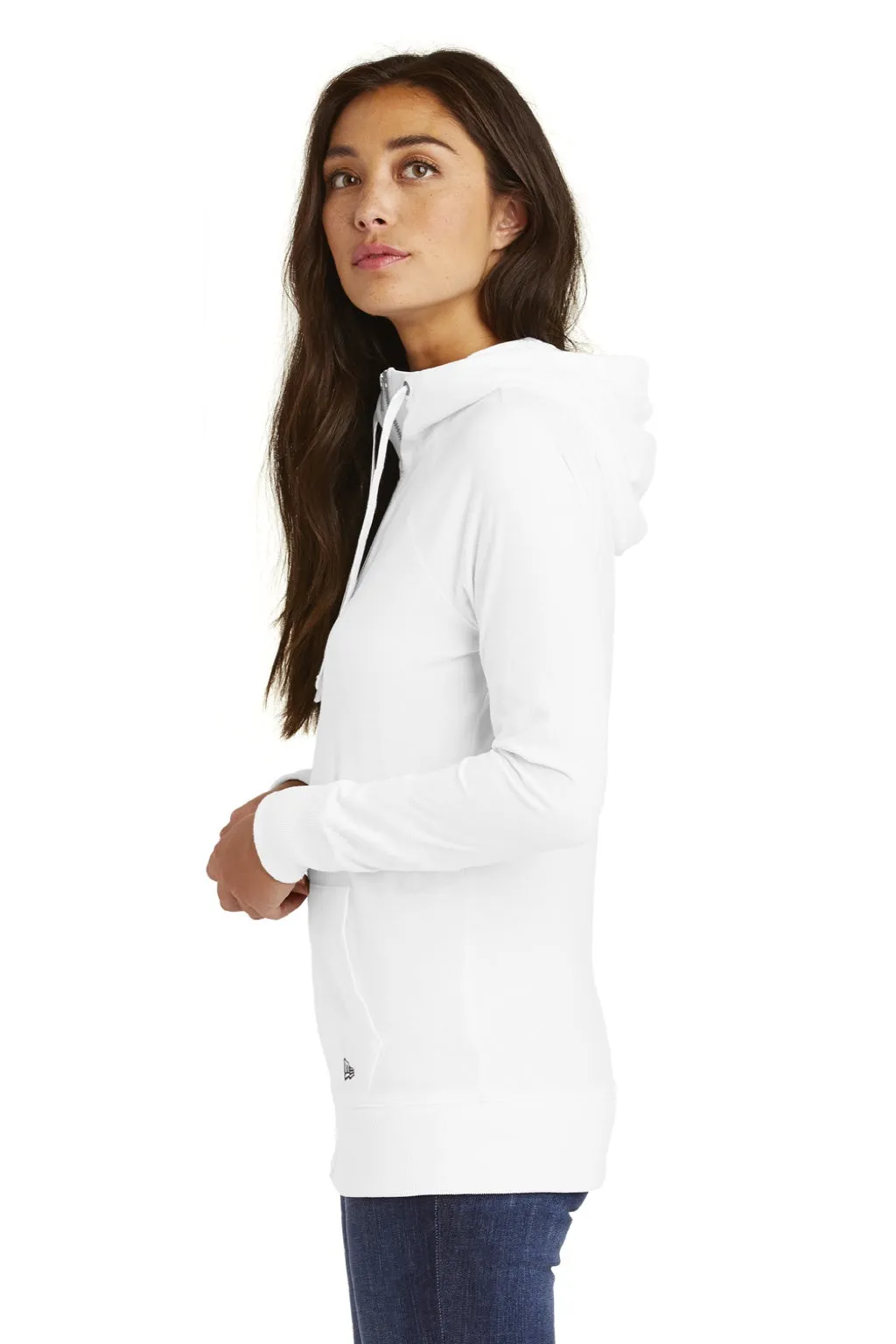 New Era Womens Sueded Full Zip Hooded Sweatshirt Hoodie w/ Pockets - White