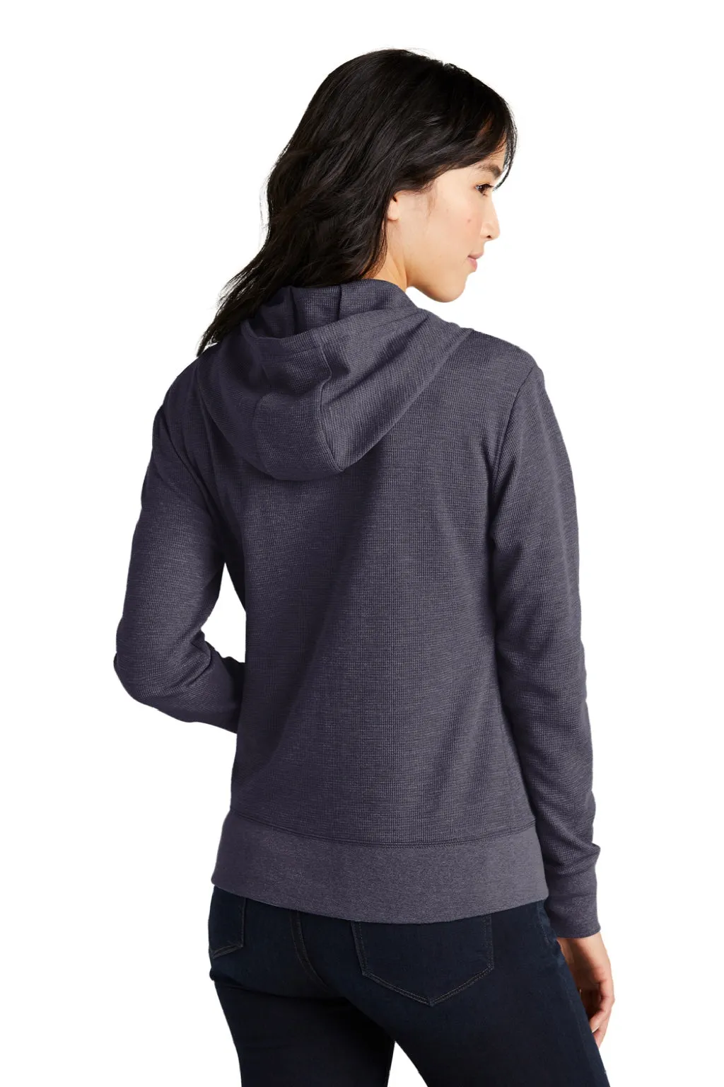 New Era Womens Thermal Full Zip Hooded Sweatshirt Hoodie w/ Pockets - Heather True Navy Blue