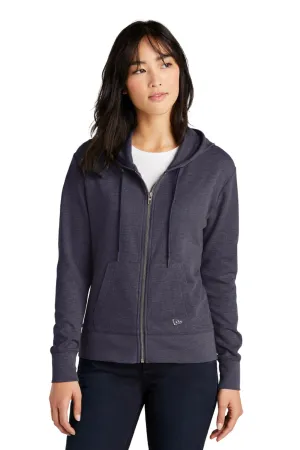 New Era Womens Thermal Full Zip Hooded Sweatshirt Hoodie w/ Pockets - Heather True Navy Blue