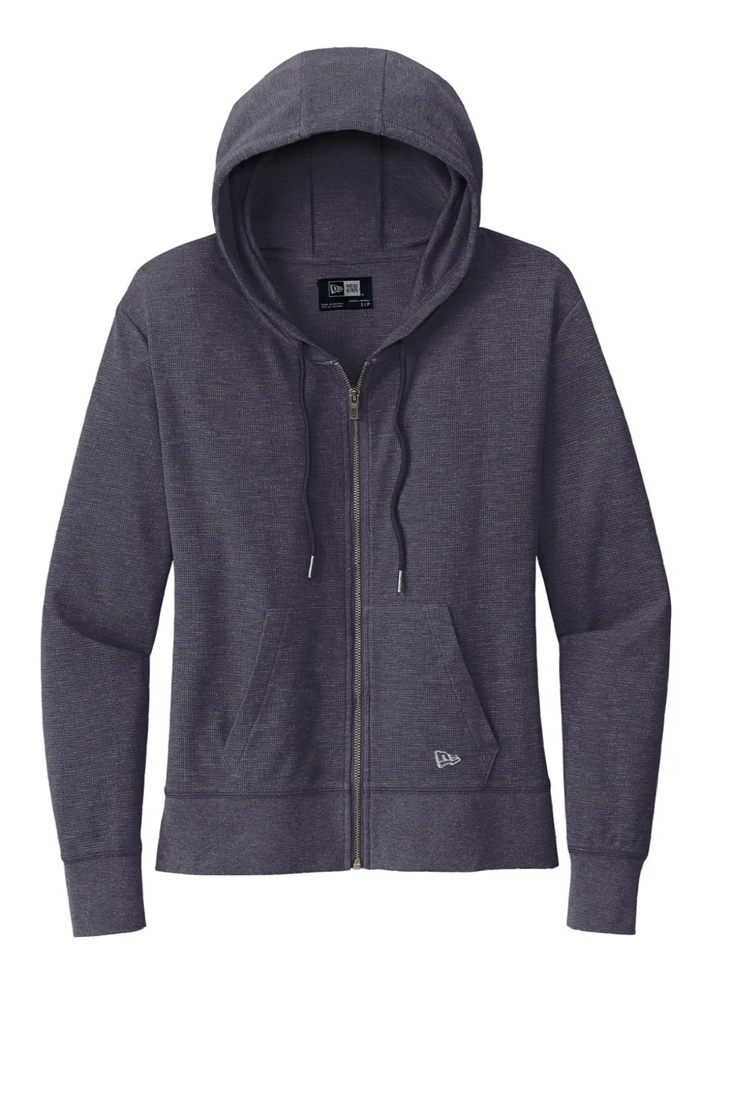 New Era Womens Thermal Full Zip Hooded Sweatshirt Hoodie w/ Pockets - Heather True Navy Blue