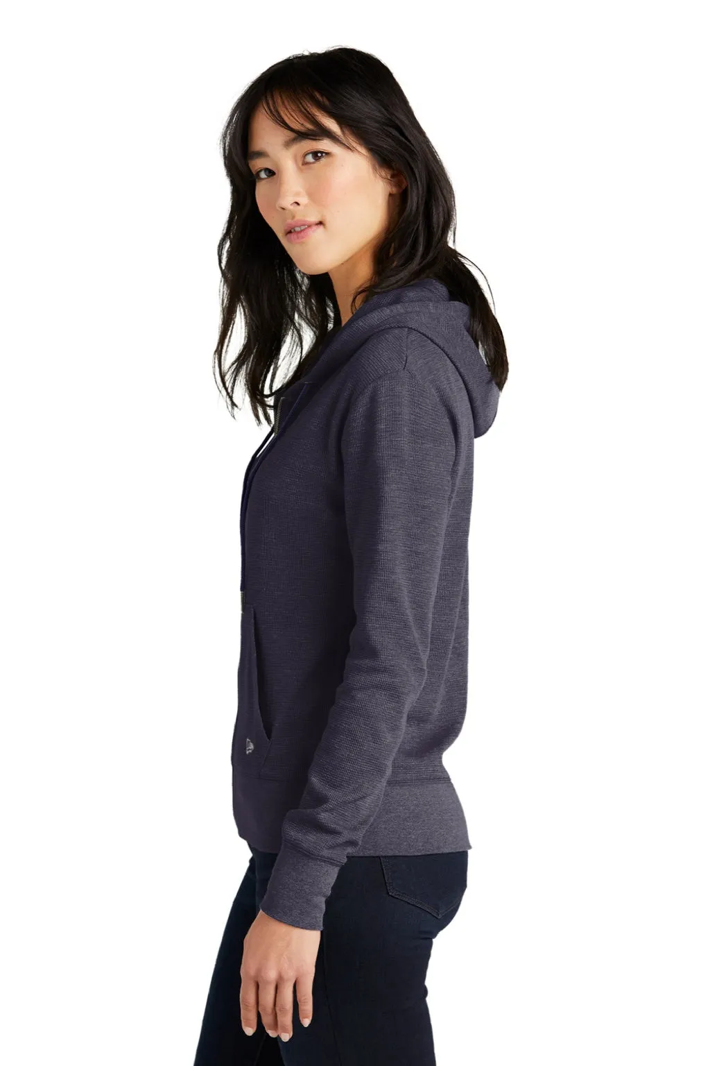New Era Womens Thermal Full Zip Hooded Sweatshirt Hoodie w/ Pockets - Heather True Navy Blue