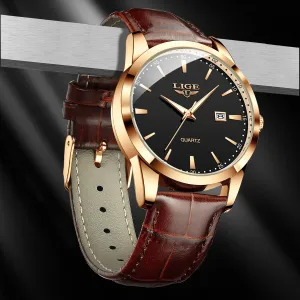 New Men's Quartz Watch Single Calendar Three Needle Leather Belt Waterproof 