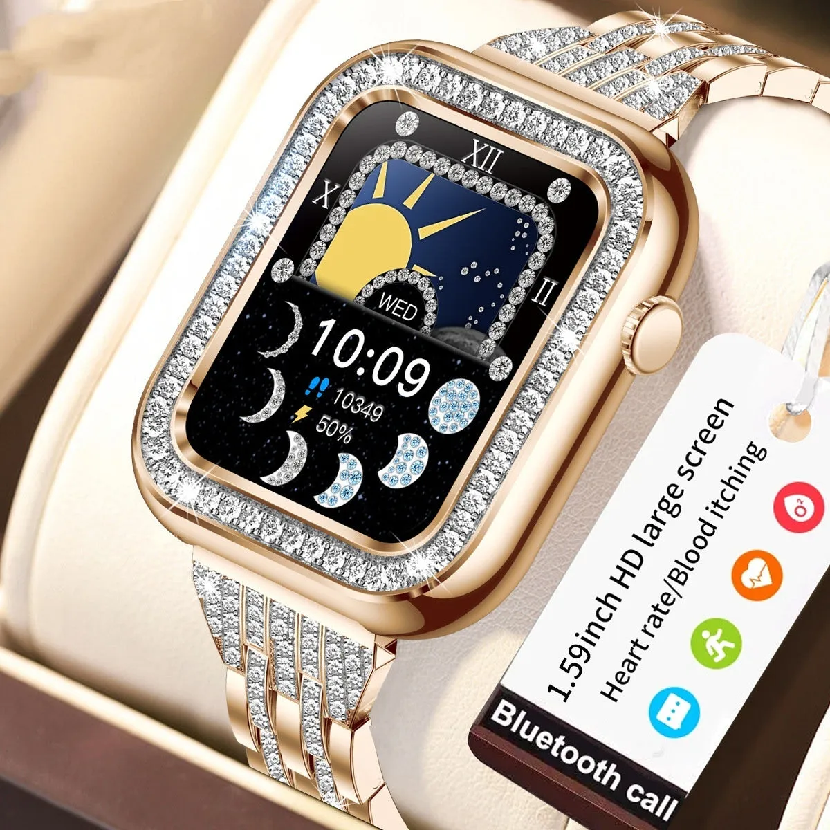 New Square Fashion Women Smart Wristwatch Diamond Waterproof 