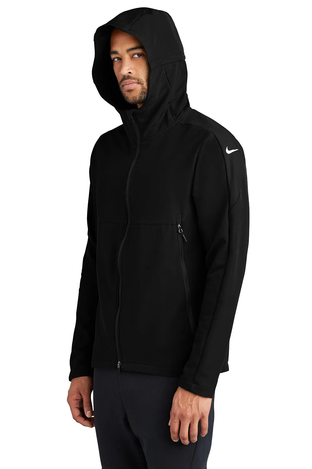 Nike Mens Moisture Wicking Soft Shell Full Zip Hooded Jacket - Black