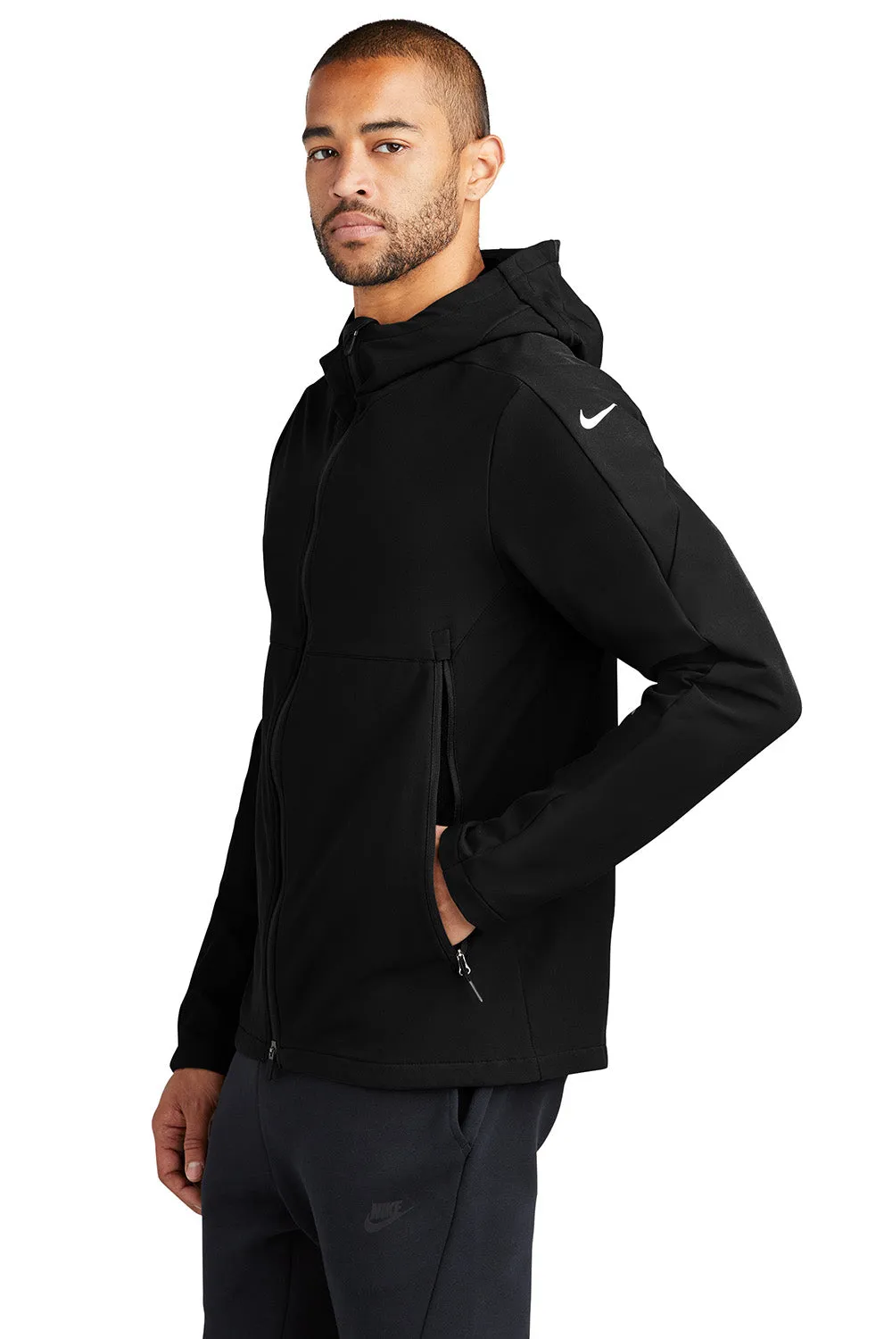 Nike Mens Moisture Wicking Soft Shell Full Zip Hooded Jacket - Black