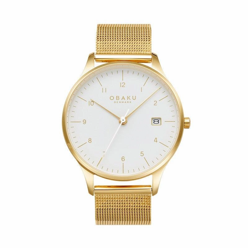 Obaku Chia Gold - White Dial Stainless Steel Gents Watch V298GDGWMG