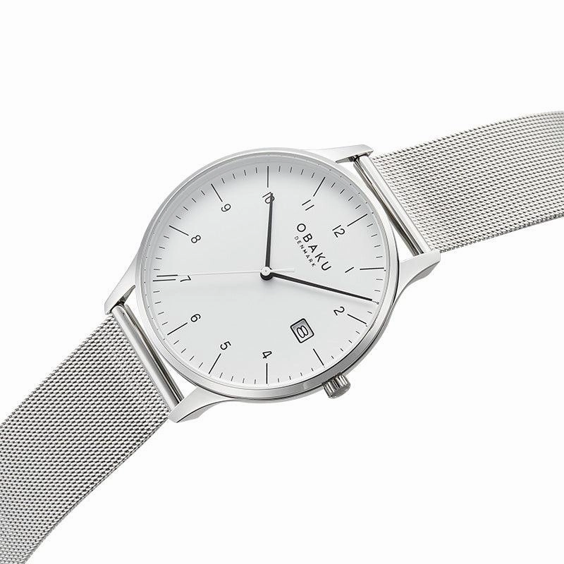 Obaku Chia Steel - White Dial Stainless Steel Gents Watch V298GDCWMC