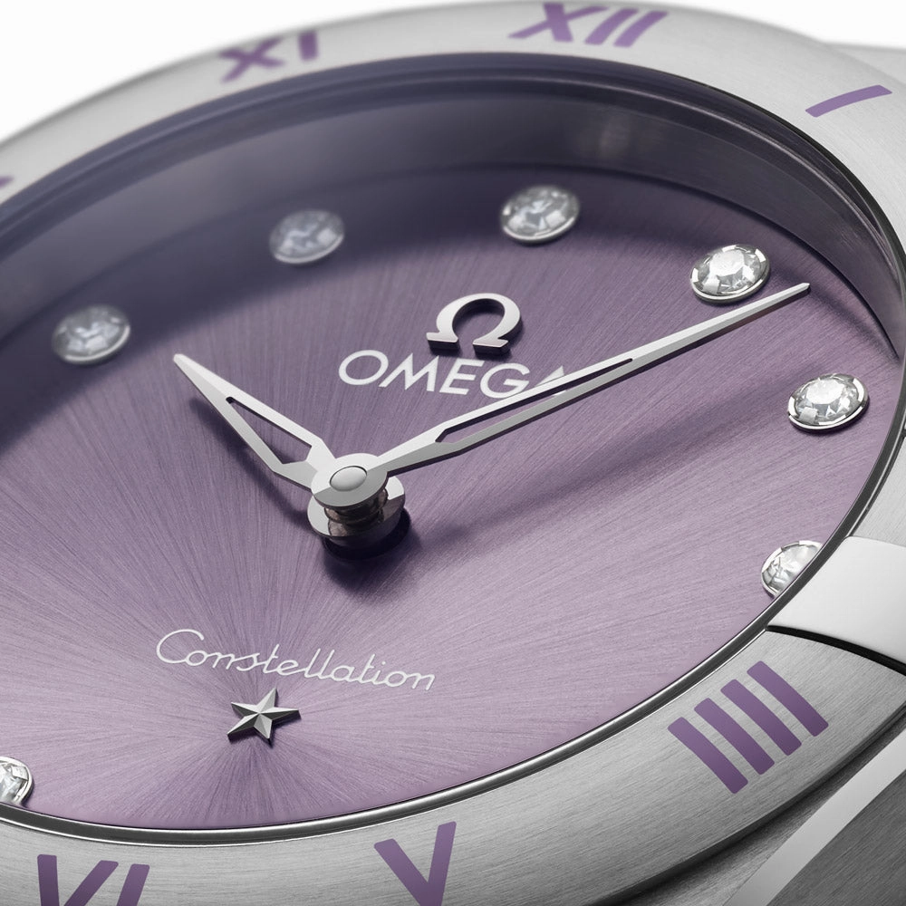 Omega Constellation 28mm Purple Dial Diamond Ladies Quartz Watch 13110286060002