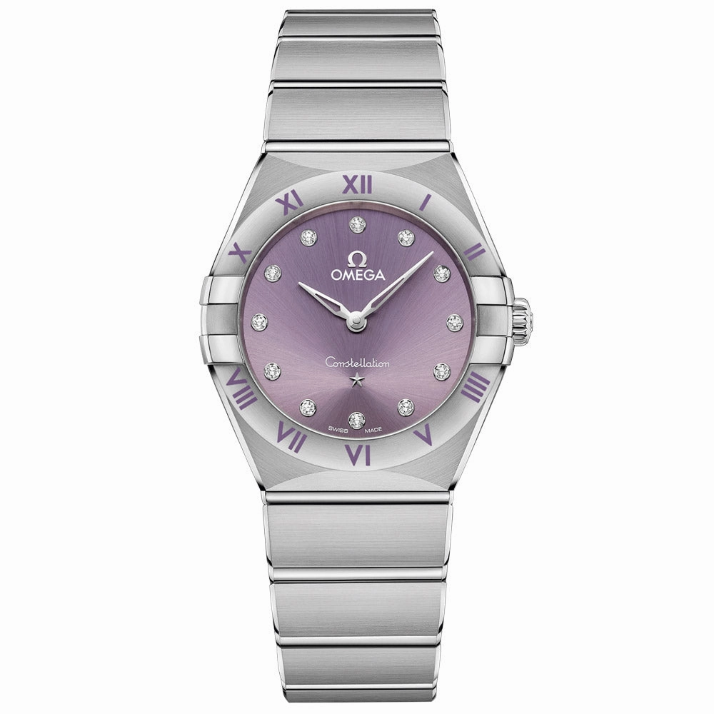 Omega Constellation 28mm Purple Dial Diamond Ladies Quartz Watch 13110286060002