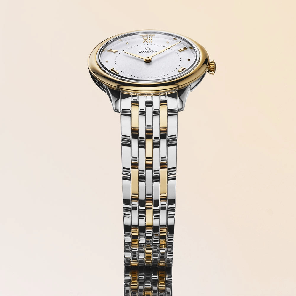 OMEGA De Ville Prestige 30mm Silver Dial 18ct Yellow Gold and Steel Ladies Quartz Watch 43420306002002