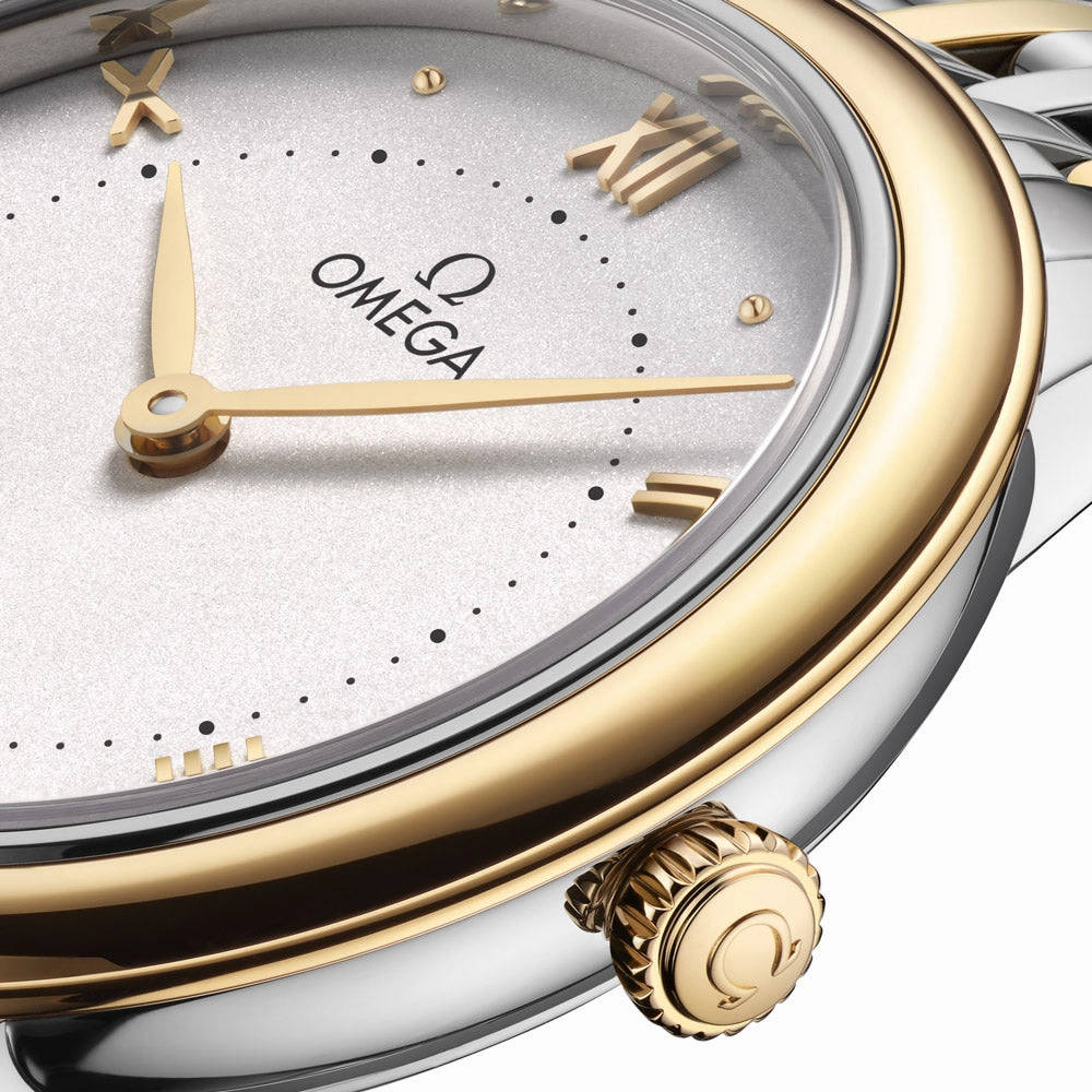 OMEGA De Ville Prestige 30mm Silver Dial 18ct Yellow Gold and Steel Ladies Quartz Watch 43420306002002