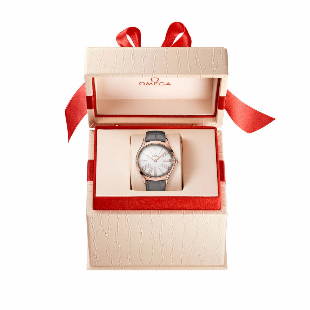 OMEGA De Ville Tresor 36mm Silver Dial 18ct Rose Gold Diamond Ladies Quartz Watch 42858366002001