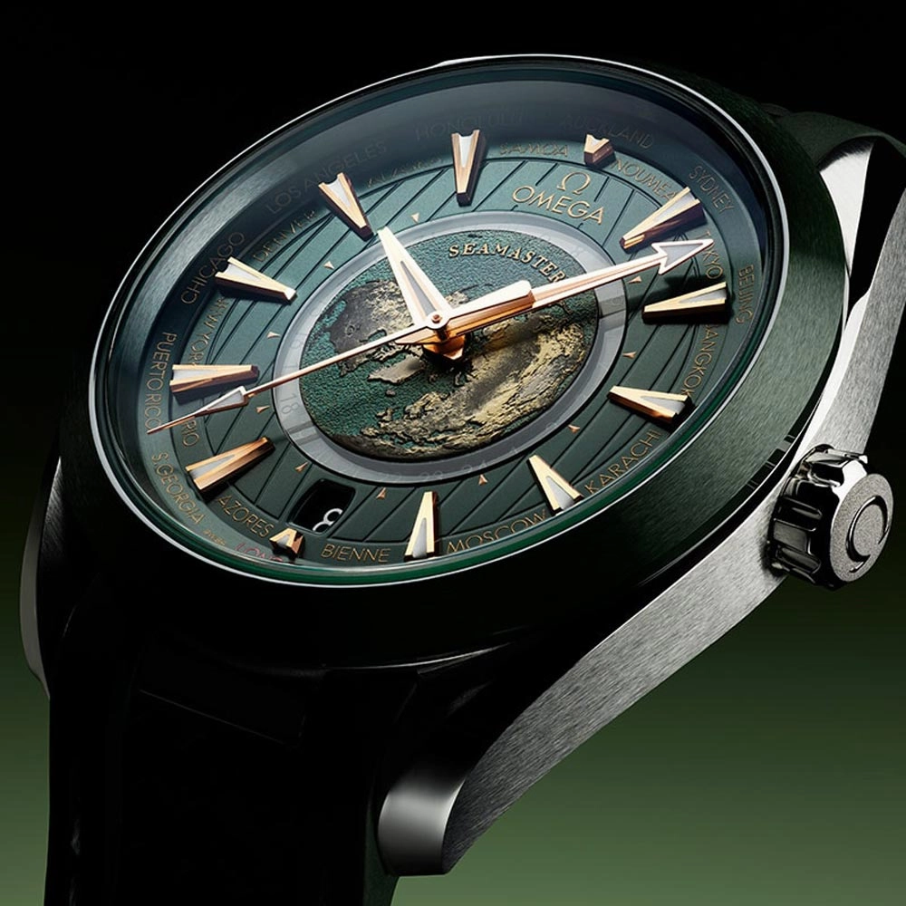 OMEGA Seamaster Aqua Terra 150M GMT Worldtimer 43mm Green Dial Automatic Gents Watch 22032432210001