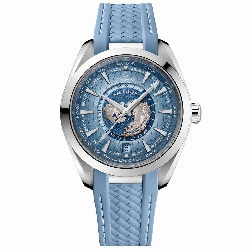 OMEGA Seamaster Aqua Terra 150M GMT Worldtimer 43mm Summer Blue Dial Automatic Gents Watch 22012432203002