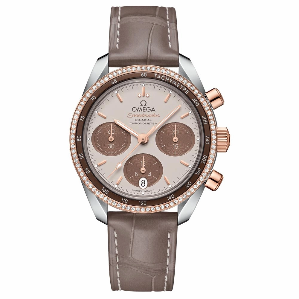OMEGA Speedmaster 38 Chronograph 38mm Brown Dial 18ct Rose Gold & Steel Diamond Automatic Watch 32428385002002