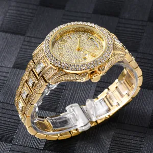 Outside The Watch Fashionable High-end Double Calendar Business Full Diamond Quartz 