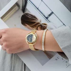 Oval Ball Quartz Watch Titanium Steel Bracelet Set 