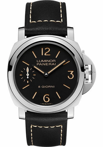 Panerai Luminor Base - 44mm - Polished Steel - Black Dial - Black Calf Ponte Vecchio Strap - PAM00915 