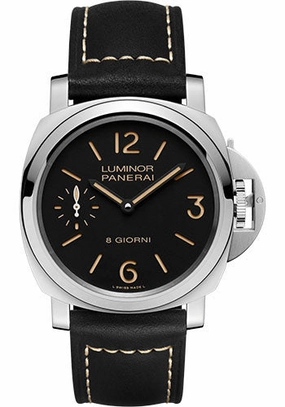 Panerai Luminor Base - 44mm - Polished Steel - Black Dial - Black Calf Ponte Vecchio Strap - PAM00915 