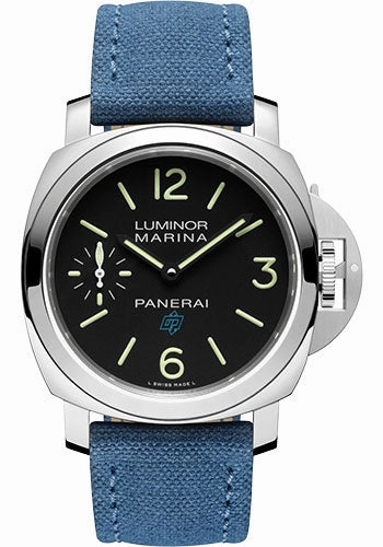Panerai Luminor Logo - 44mm - Brushed Steel - Black Dial - Blue Canvas Strap - PAM00777 