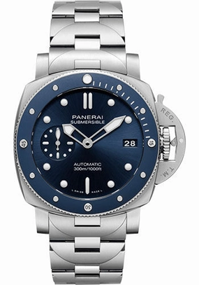 Panerai Submersible Blu Notte - 42mm Brushed Steel Case - Blue Sun-Brushed Dial - Steel Bracelet - PAM01068 