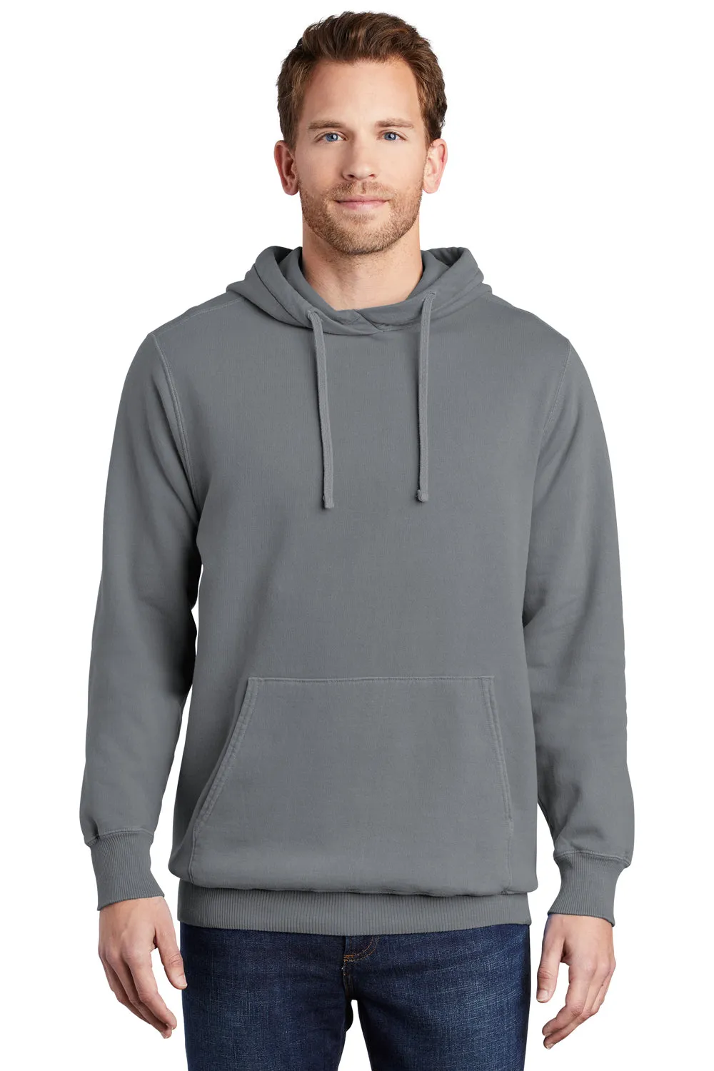 Port & Company Mens Beach Wash Fleece Hooded Sweatshirt Hoodie w/ Pouch Pocket - Pewter Grey  Buy the latest Clothing Port-Company