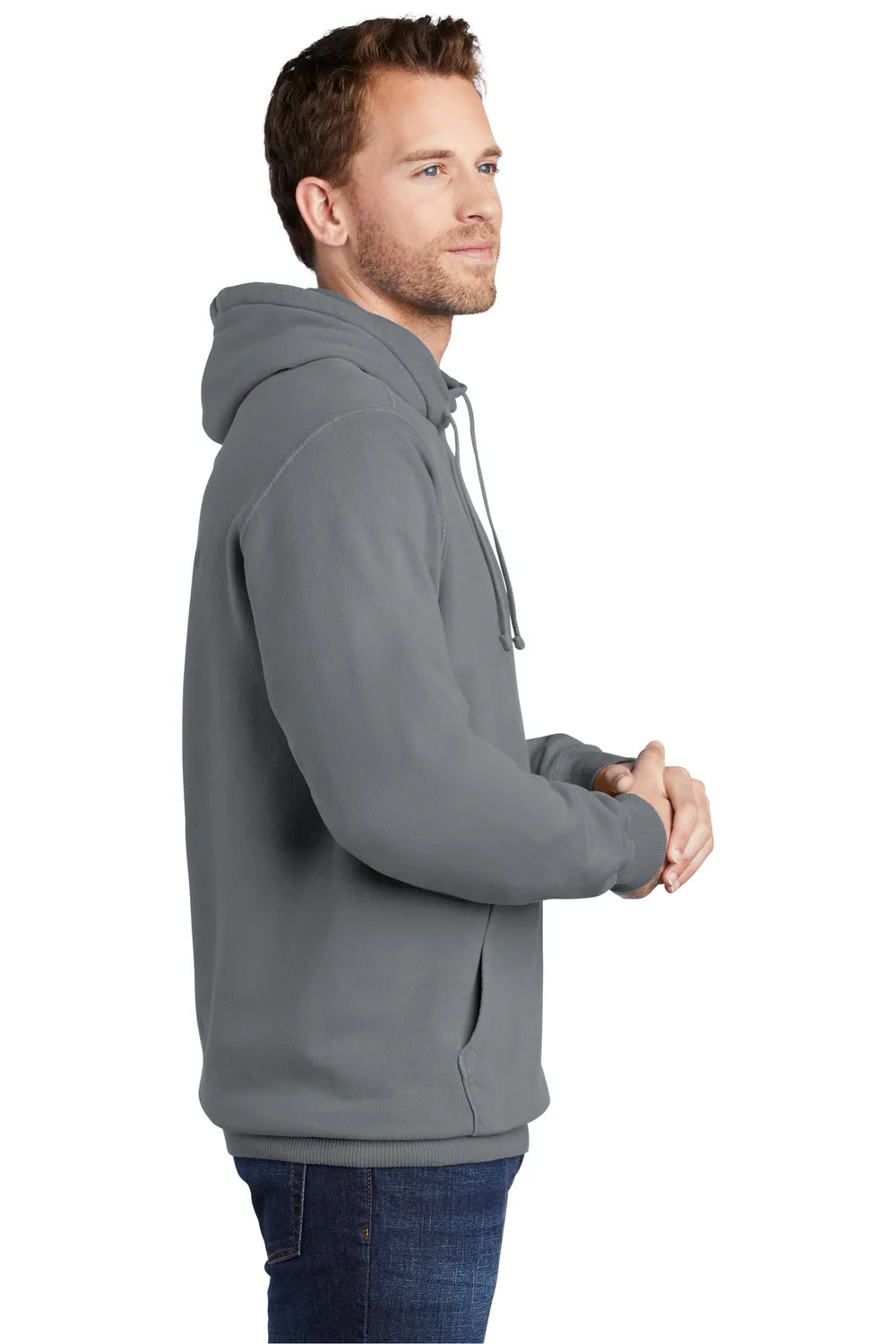 Port & Company Mens Beach Wash Fleece Hooded Sweatshirt Hoodie w/ Pouch Pocket - Pewter Grey  Buy the latest Clothing Port-Company