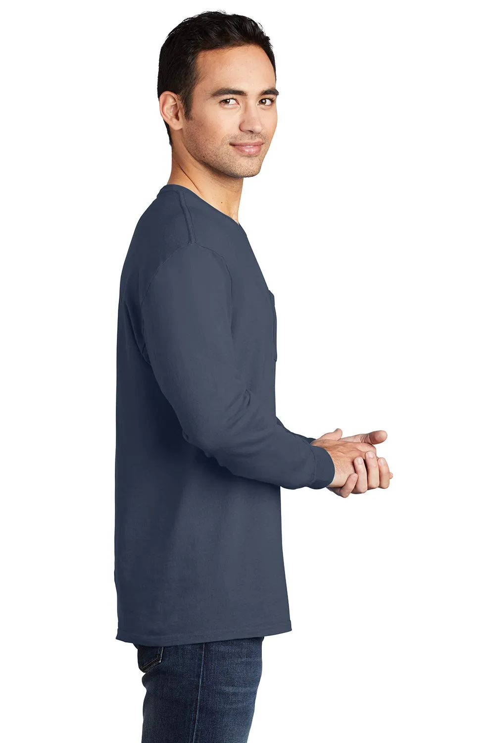 Port & Company Mens Beach Wash Long Sleeve Crewneck T-Shirt w/ Pocket - Denim Blue - Closeout  Buy the latest Clothing Port-Company