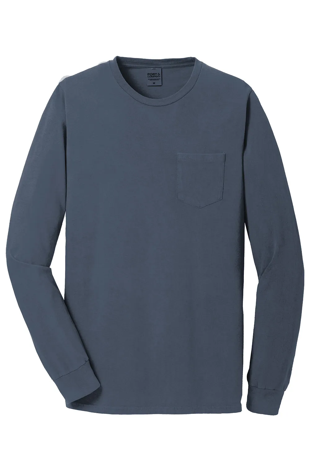 Port & Company Mens Beach Wash Long Sleeve Crewneck T-Shirt w/ Pocket - Denim Blue - Closeout  Buy the latest Clothing Port-Company