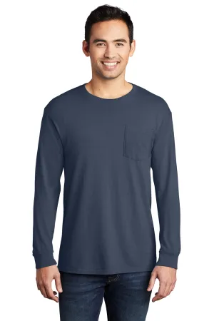 Port & Company Mens Beach Wash Long Sleeve Crewneck T-Shirt w/ Pocket - Denim Blue - Closeout  Buy the latest Clothing Port-Company