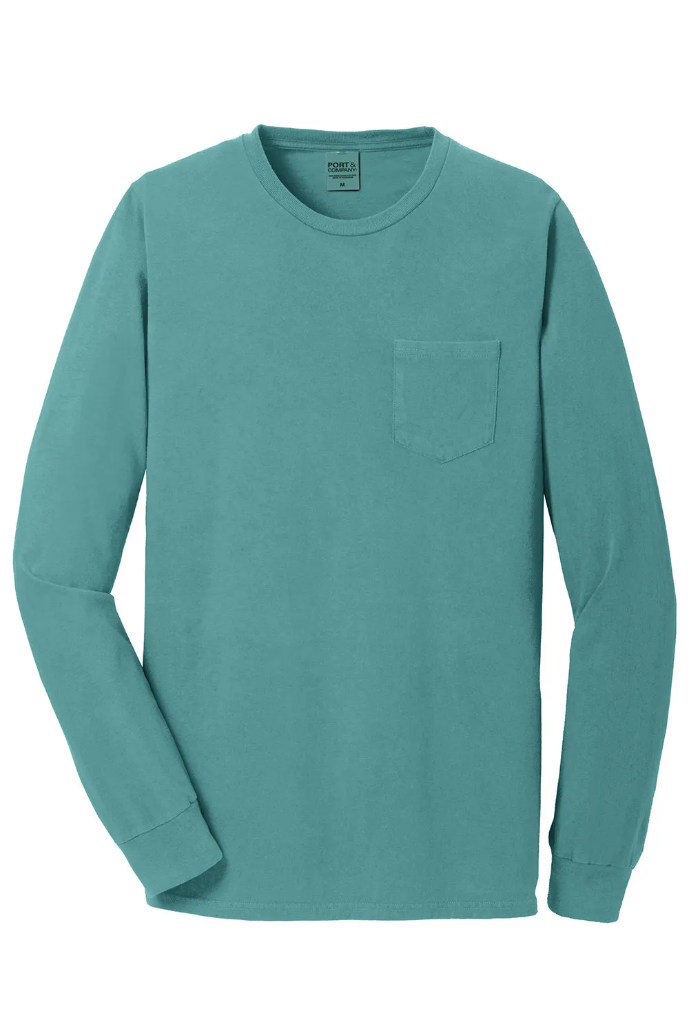 Port & Company Mens Beach Wash Long Sleeve Crewneck T-Shirt w/ Pocket - Peacock Green - Closeout  Buy the latest Clothing Port-Company