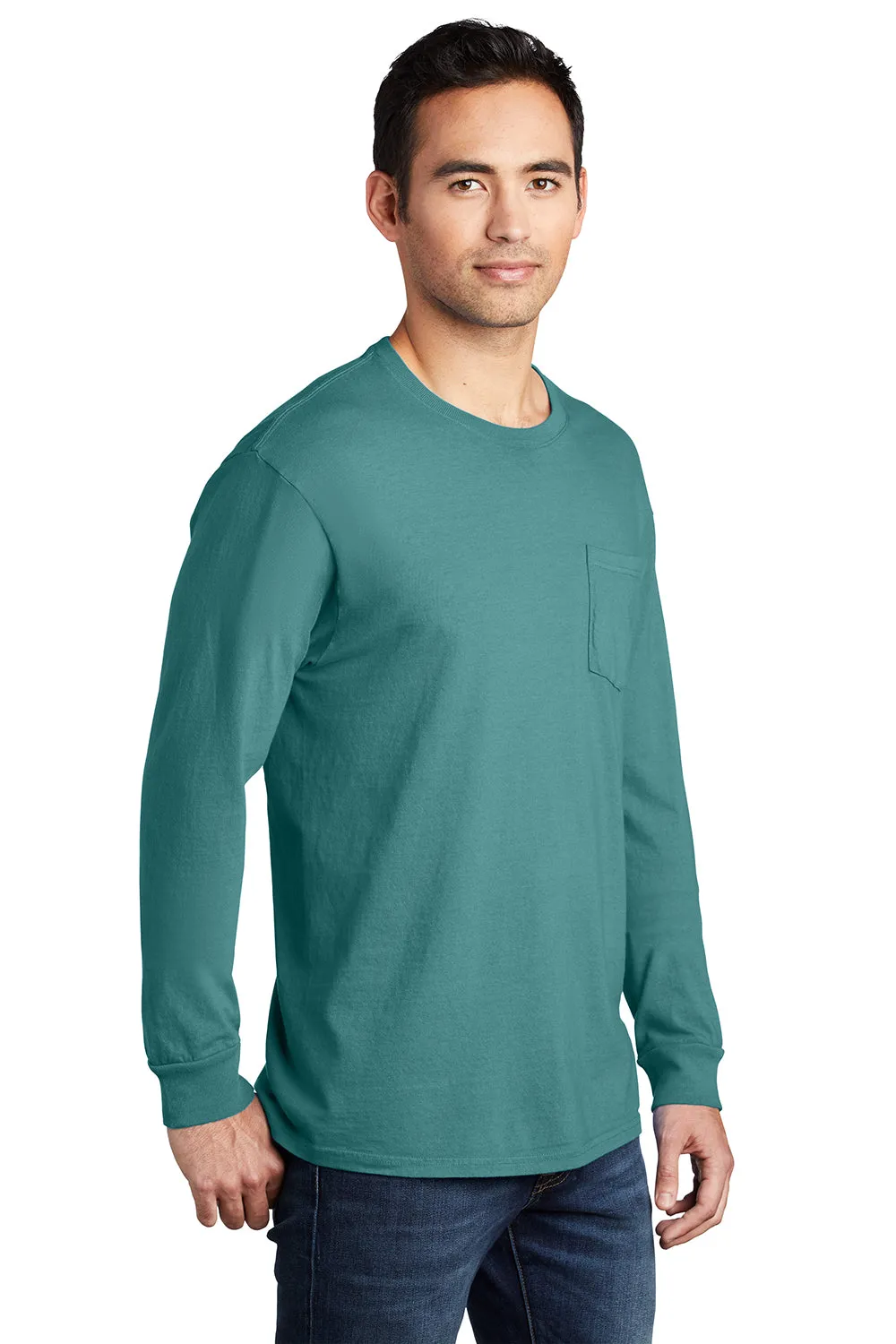 Port & Company Mens Beach Wash Long Sleeve Crewneck T-Shirt w/ Pocket - Peacock Green - Closeout  Buy the latest Clothing Port-Company