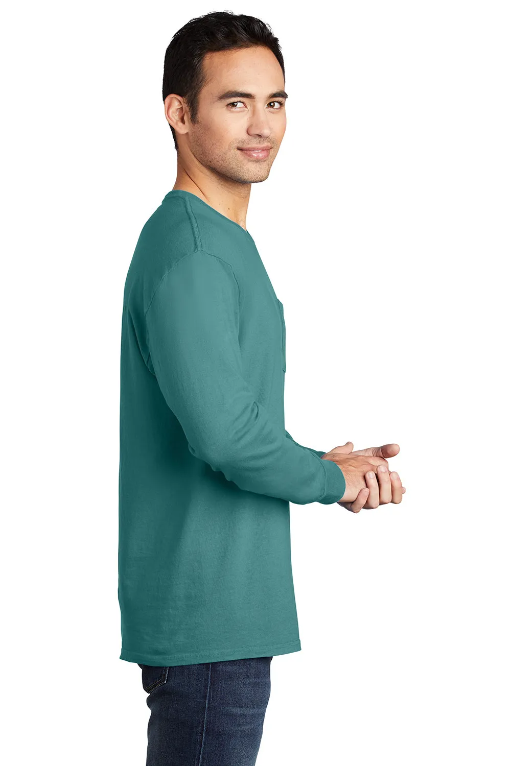 Port & Company Mens Beach Wash Long Sleeve Crewneck T-Shirt w/ Pocket - Peacock Green - Closeout  Buy the latest Clothing Port-Company