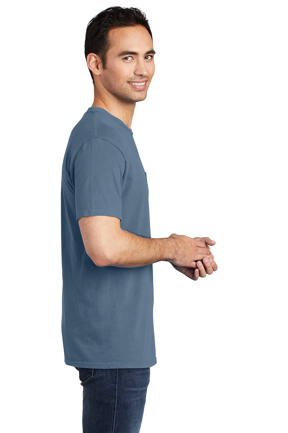 Port & Company Mens Beach Wash Short Sleeve Crewneck T-Shirt w/ Pocket - Denim Blue  Buy the latest Clothing Port-Company