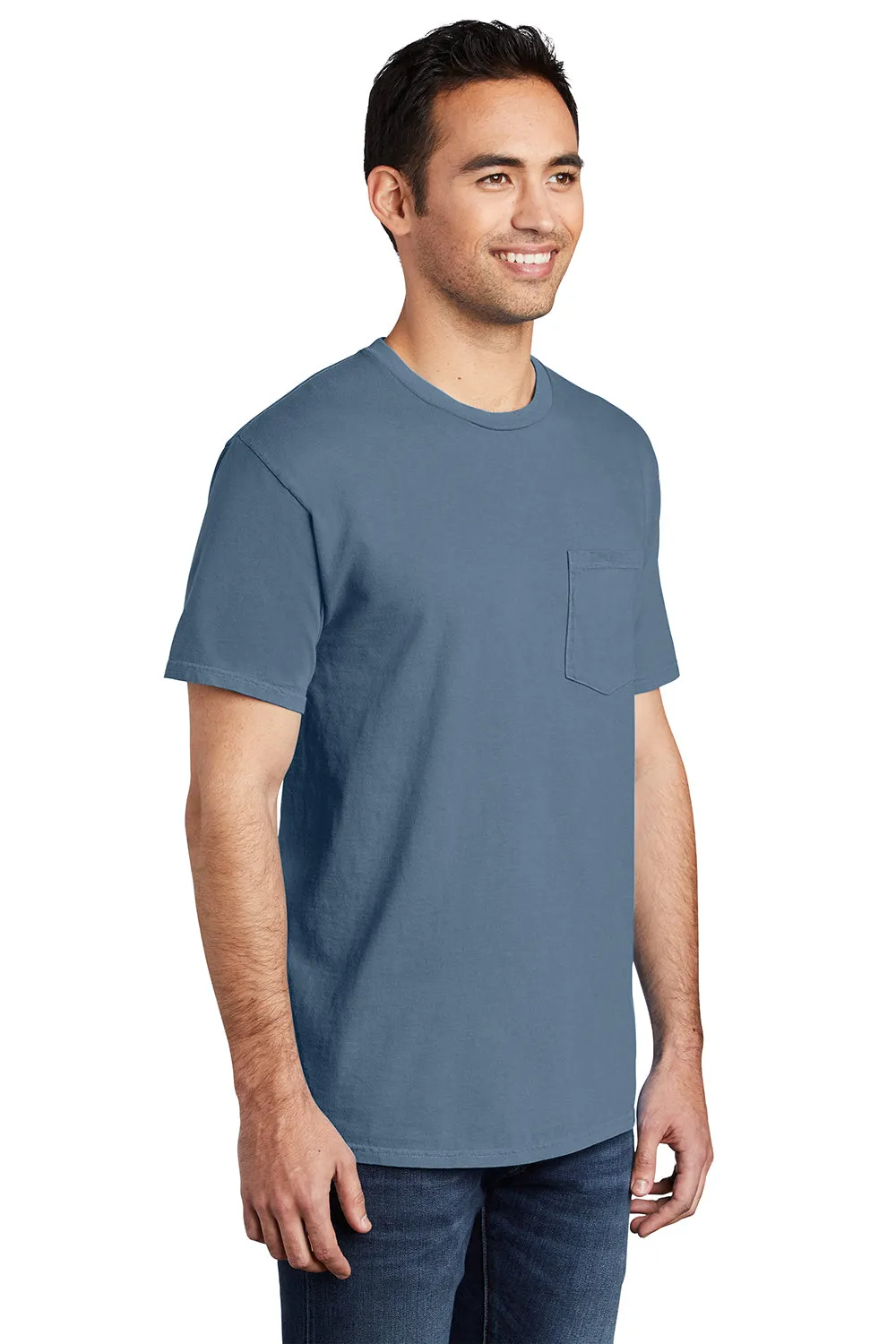 Port & Company Mens Beach Wash Short Sleeve Crewneck T-Shirt w/ Pocket - Denim Blue  Buy the latest Clothing Port-Company