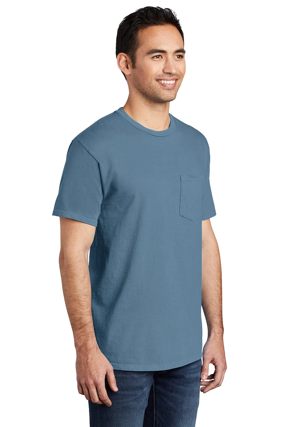 Port & Company Mens Beach Wash Short Sleeve Crewneck T-Shirt w/ Pocket - Mist Blue - Closeout  Buy the latest Clothing Port-Company