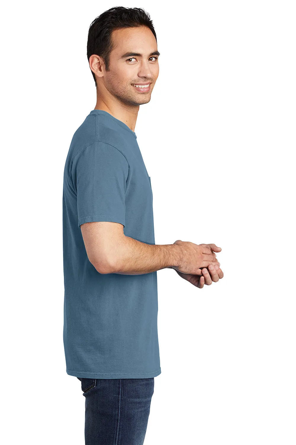 Port & Company Mens Beach Wash Short Sleeve Crewneck T-Shirt w/ Pocket - Mist Blue - Closeout  Buy the latest Clothing Port-Company
