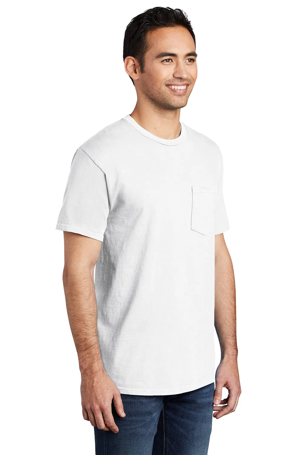 Port & Company Mens Beach Wash Short Sleeve Crewneck T-Shirt w/ Pocket - White  Buy the latest Clothing Port-Company