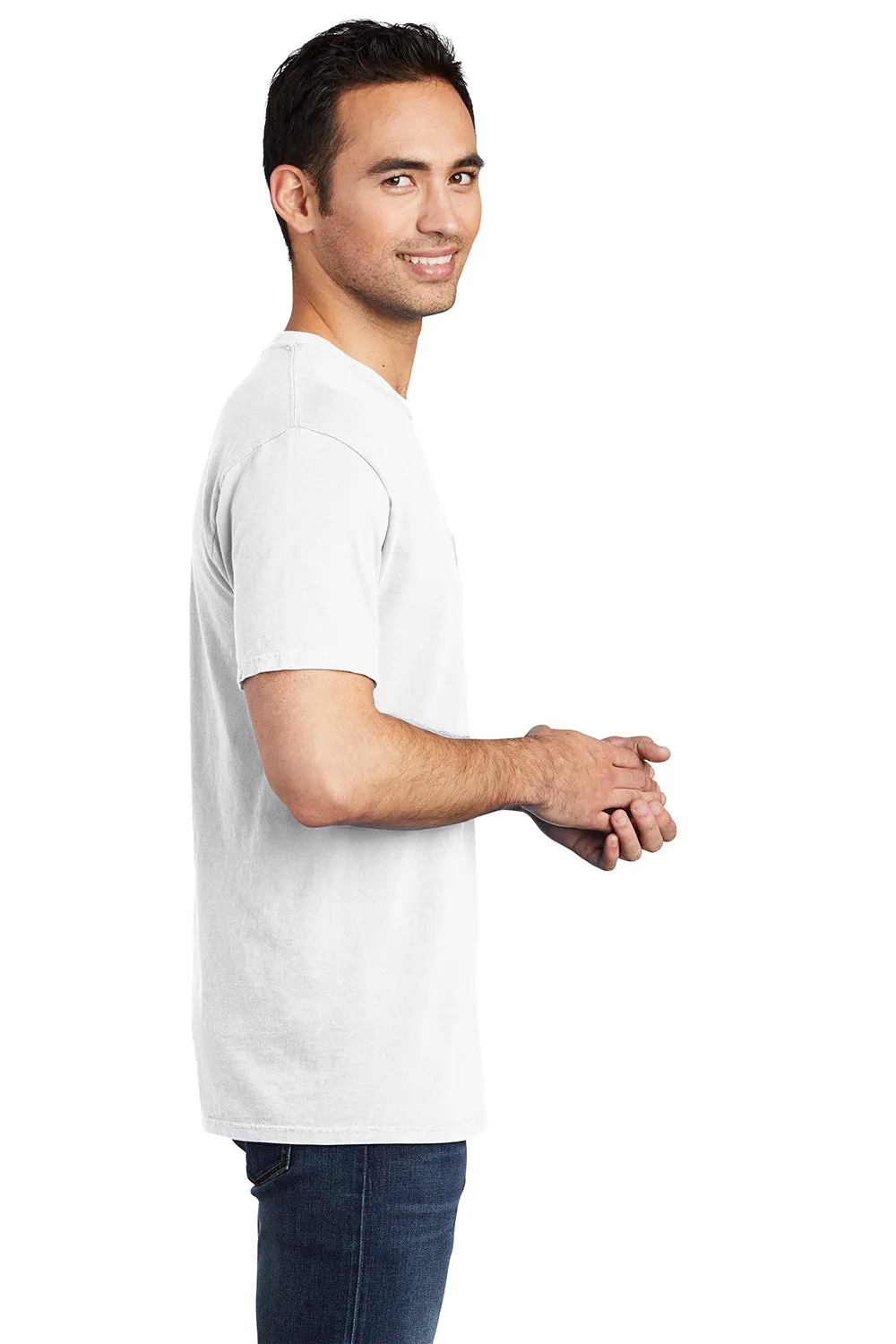 Port & Company Mens Beach Wash Short Sleeve Crewneck T-Shirt w/ Pocket - White  Buy the latest Clothing Port-Company