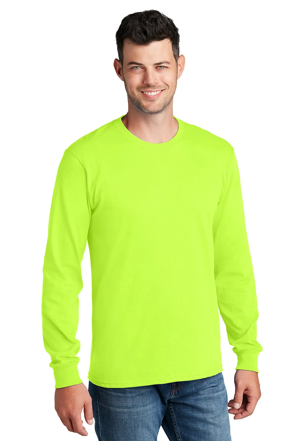 Port & Company Mens Core Long Sleeve Crewneck T-Shirt - Safety Green  Buy the latest Clothing Port-Company