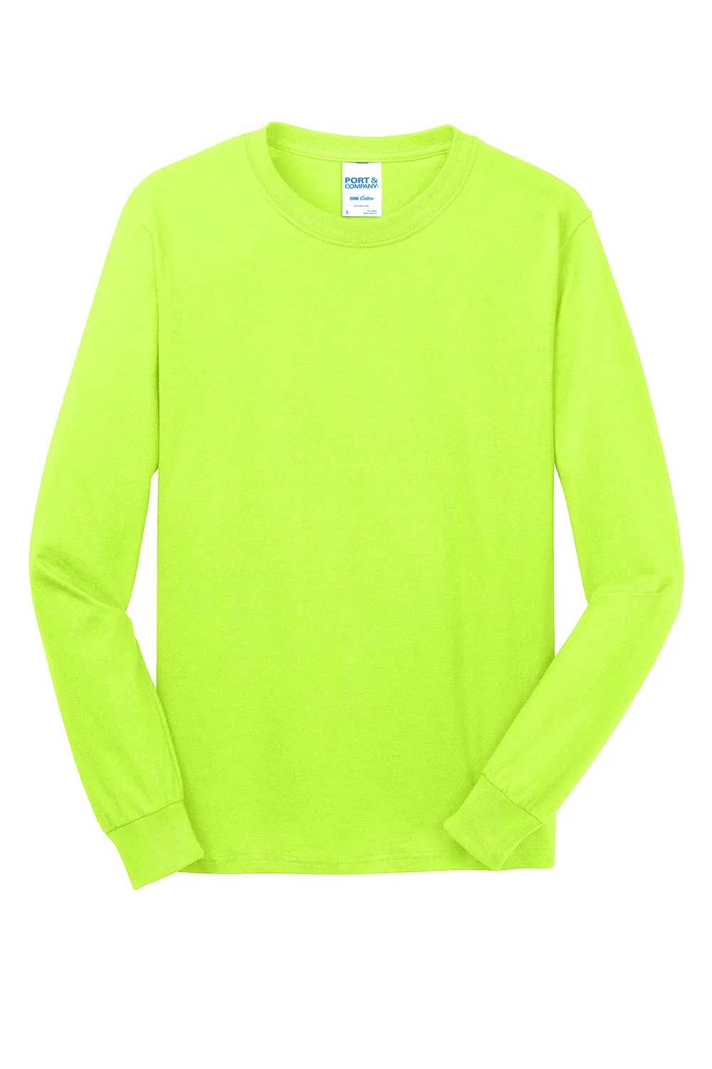 Port & Company Mens Core Long Sleeve Crewneck T-Shirt - Safety Green  Buy the latest Clothing Port-Company