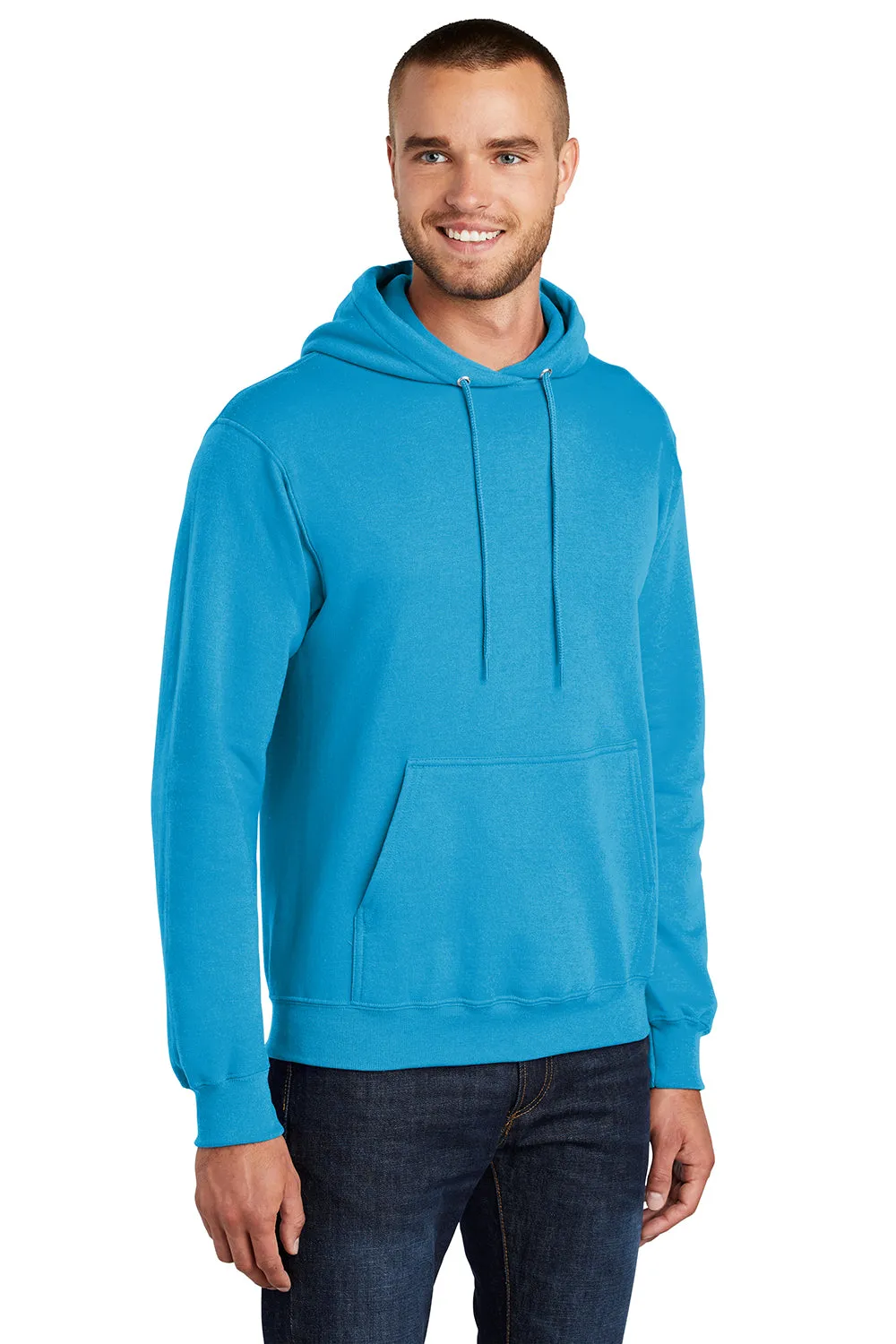 Port & Company Mens Core Pill Resistant Fleece Hooded Sweatshirt Hoodie w/ Pouch Pocket - Neon Blue  Buy the latest Clothing Port-Company