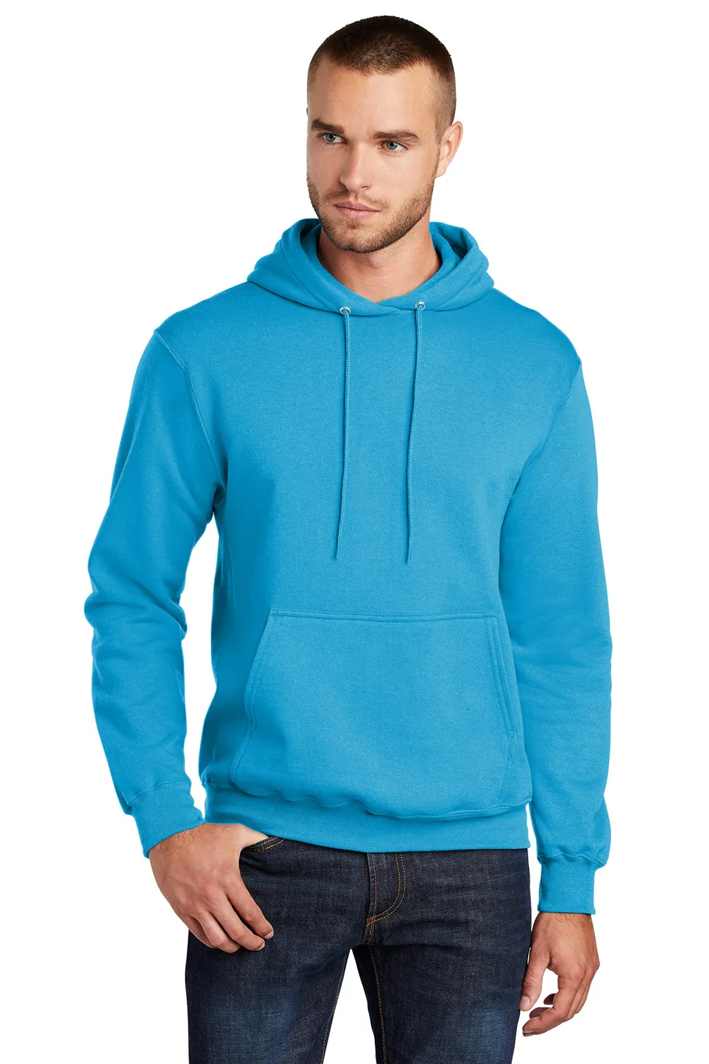 Port & Company Mens Core Pill Resistant Fleece Hooded Sweatshirt Hoodie w/ Pouch Pocket - Neon Blue  Buy the latest Clothing Port-Company