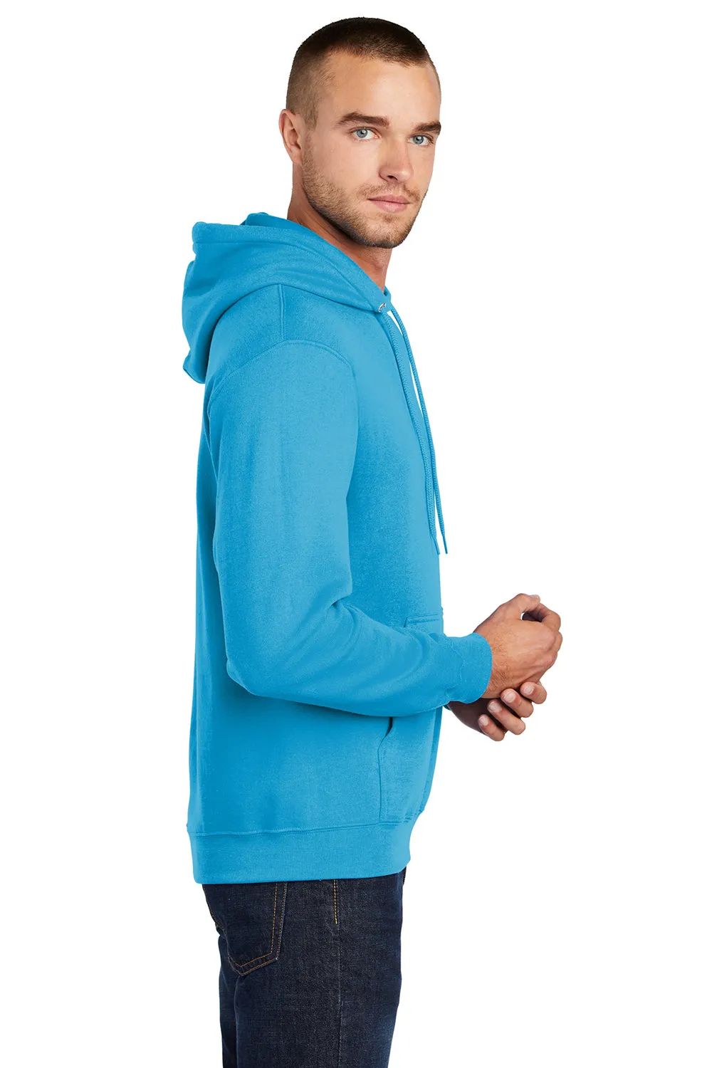 Port & Company Mens Core Pill Resistant Fleece Hooded Sweatshirt Hoodie w/ Pouch Pocket - Neon Blue  Buy the latest Clothing Port-Company