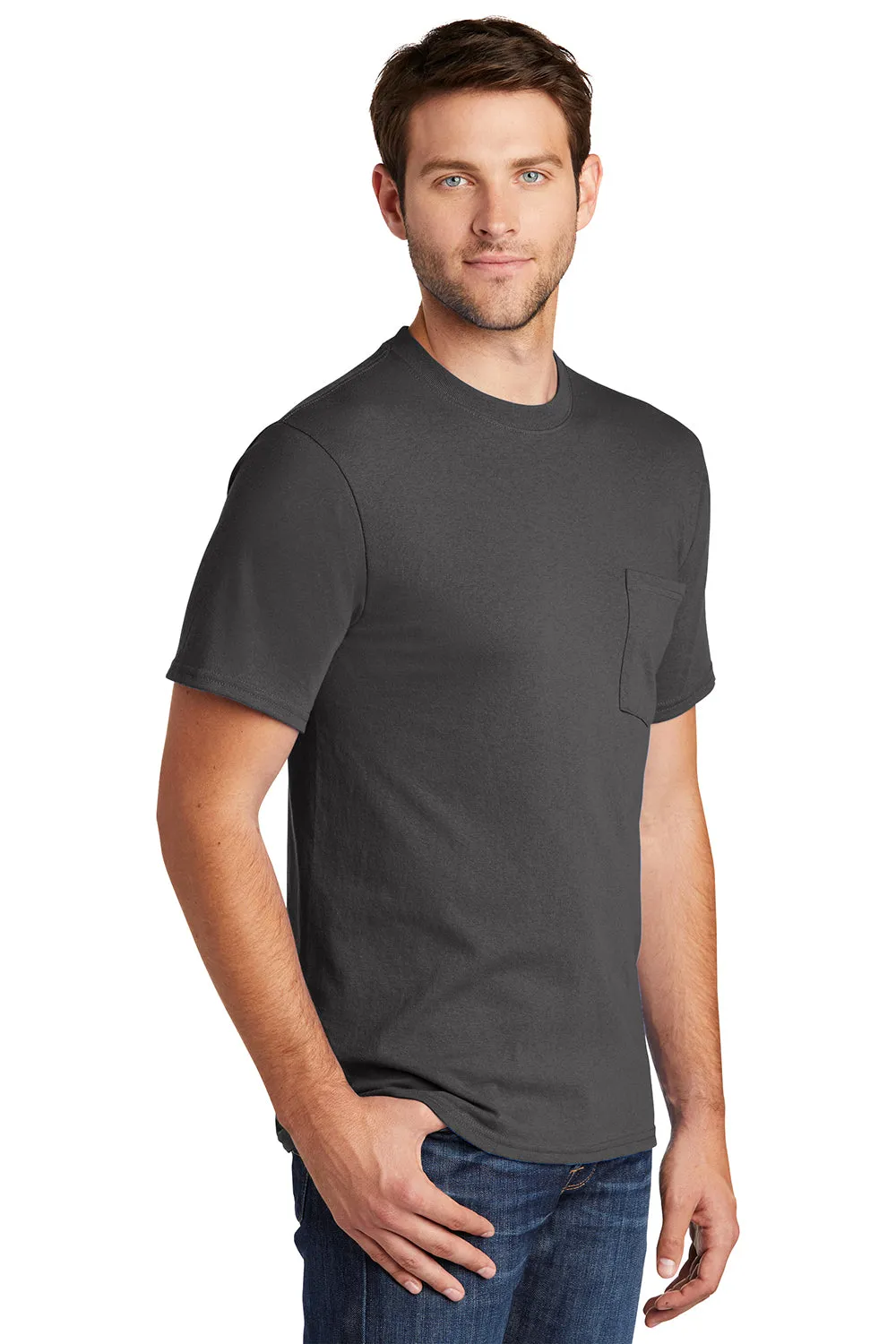 Port & Company Mens Core Short Sleeve Crewneck T-Shirt w/ Pocket - Charcoal Grey  Buy the latest Clothing Port-Company