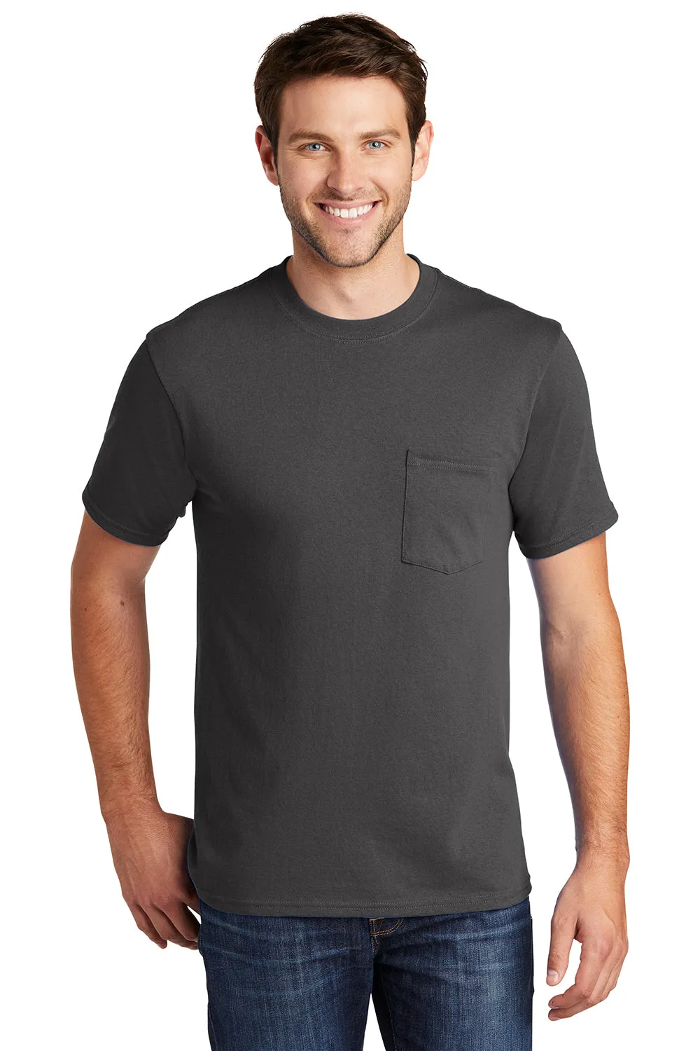 Port & Company Mens Core Short Sleeve Crewneck T-Shirt w/ Pocket - Charcoal Grey  Buy the latest Clothing Port-Company